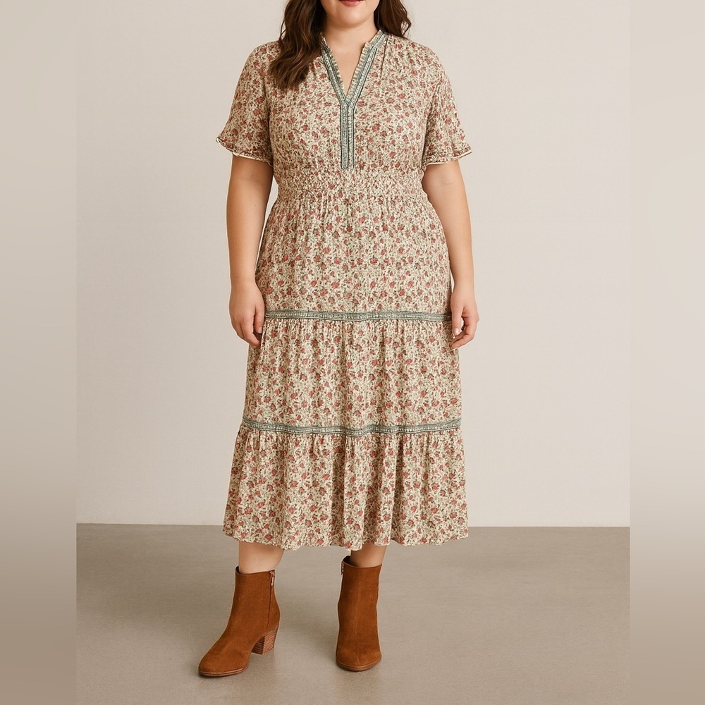 NWT Max Studio Plus Size Cottagecore Boho Floral Print Tiered Maxi Dress Sz 2X